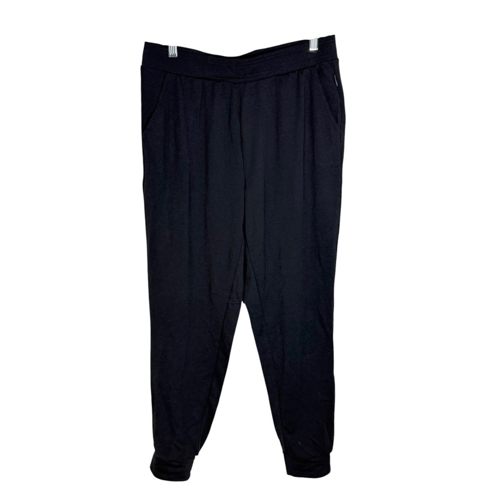 Eddie Bauer Joggers Women Medium Black Excellent Lounge Jersey Knit Cuffed Pants